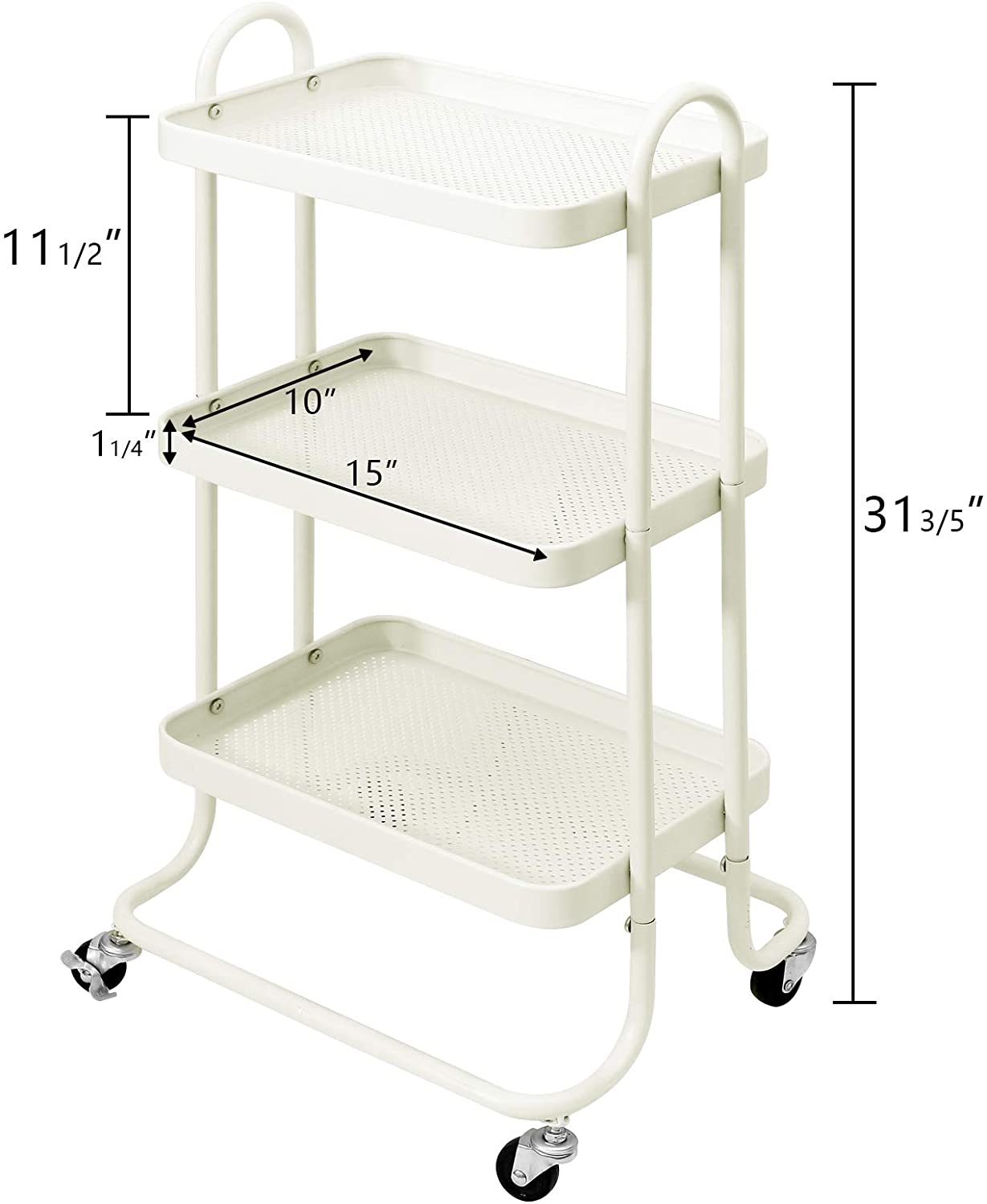 Welland 3 Tier Metal Rolling Cart Utility Trolley Cart With Large Sto Welland Store