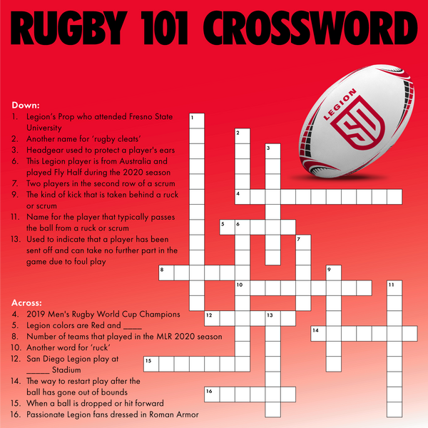 A Rugby 101 Crossword Created By San Diego Legion Sd Legion