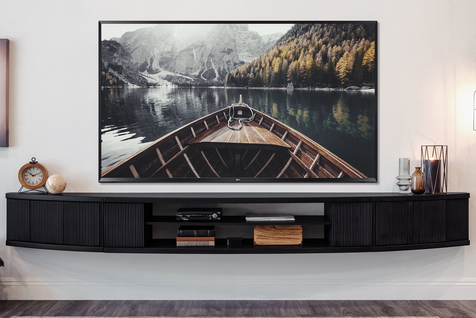 Floating Tv Stand Wall Mount Entertainment Center Console Arc Blac Woodwaves