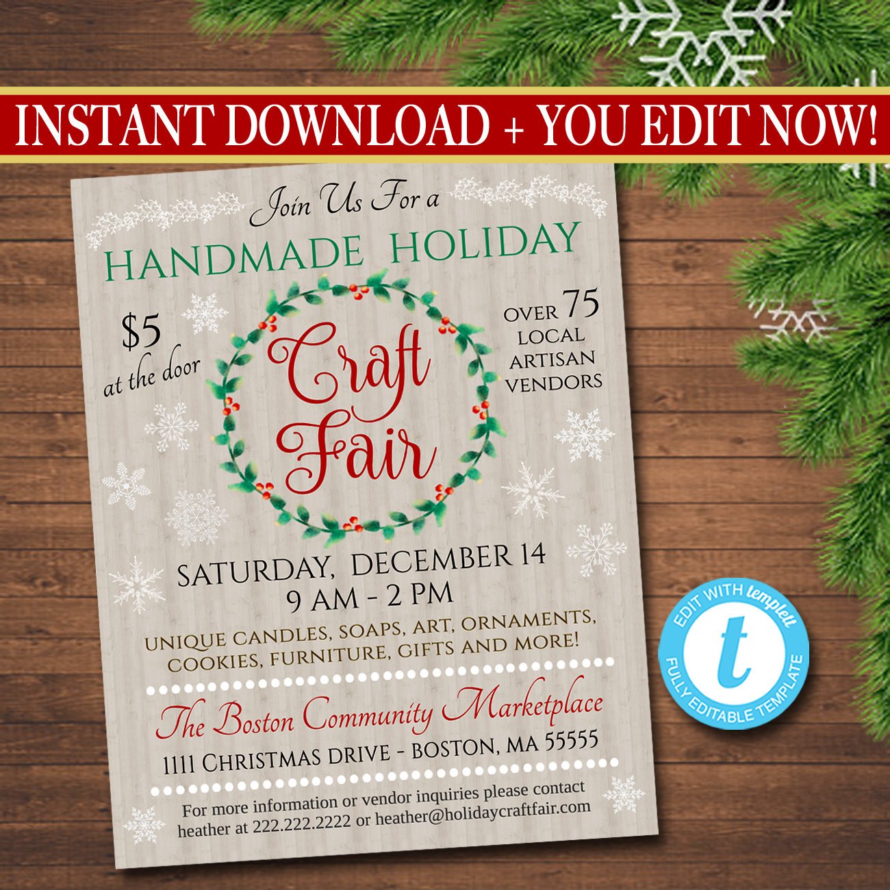 Holiday Craft Fair Flyer Christmas Craft Show Invitation Tidylady Printables