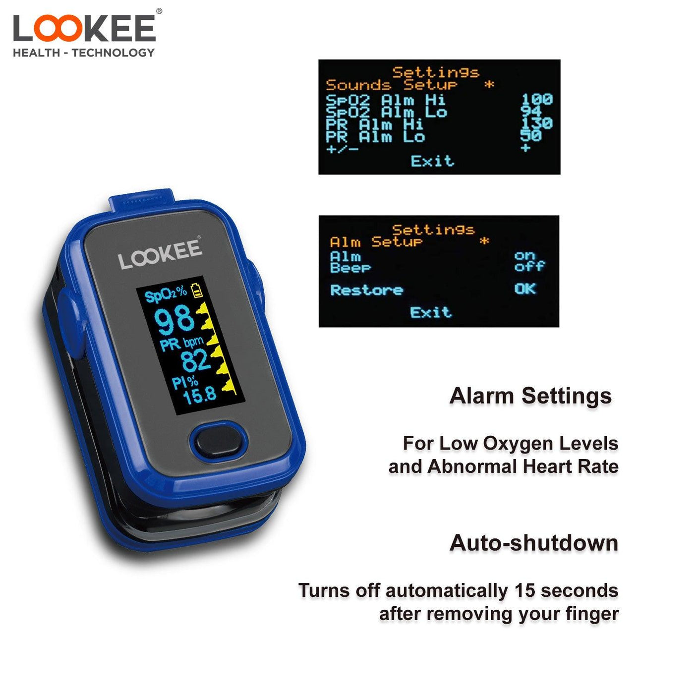 Lookee Premium Fingertip Pulse Oximeter Finger Oxygen Saturation Monitor Pulse Ox Lookeetech