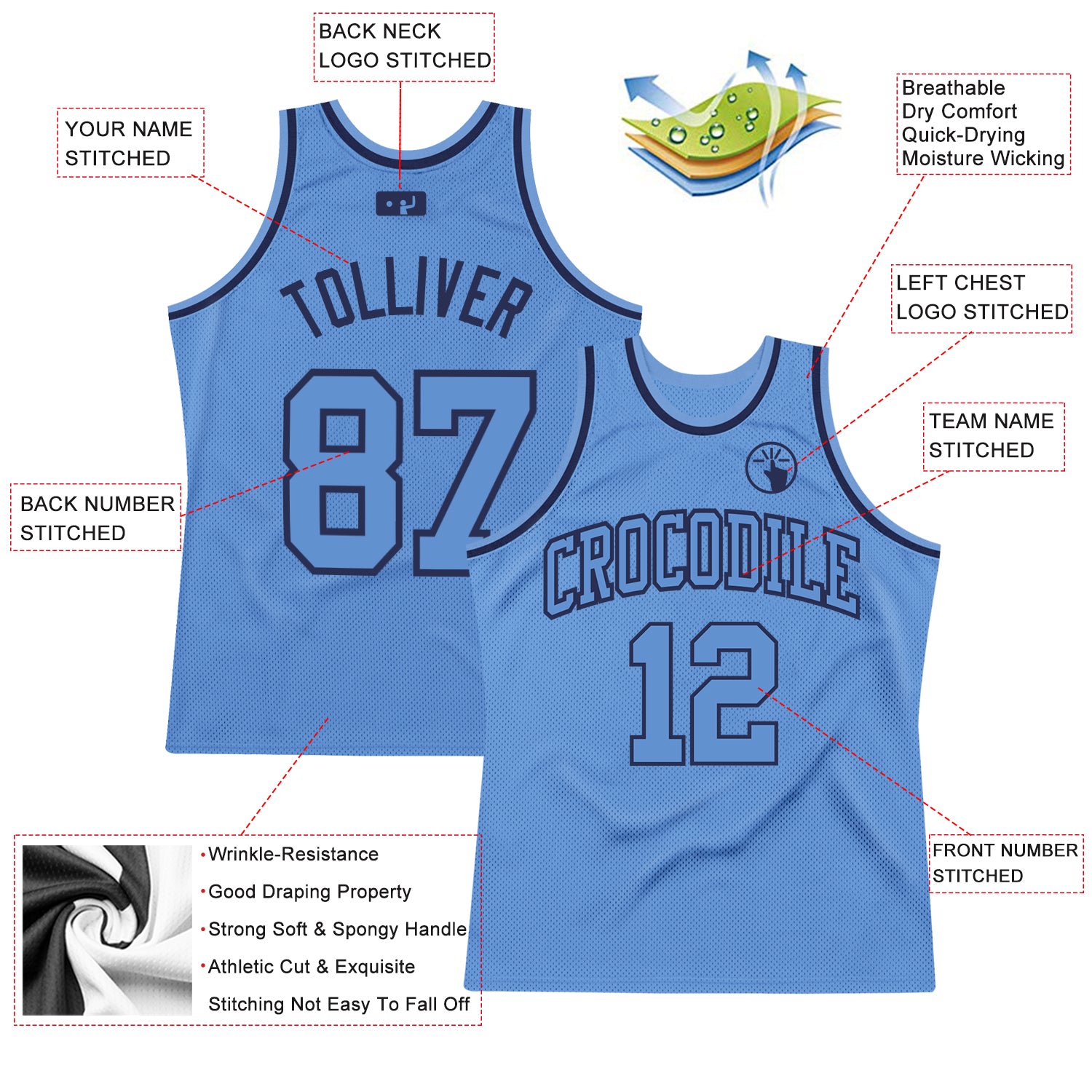 Custom Light Blue Light Blue Navy Authentic Throwback Basketball Jersey Discount
