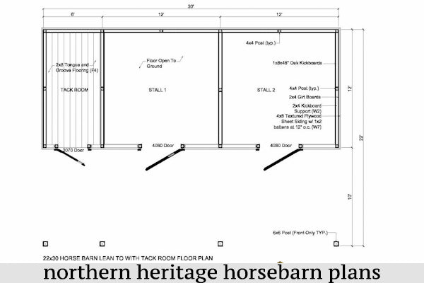 22x30 Lean To Horse Barn Plan With Added Bonus Tack Room 2 Stall Northern Heritage Horsebarn Plans