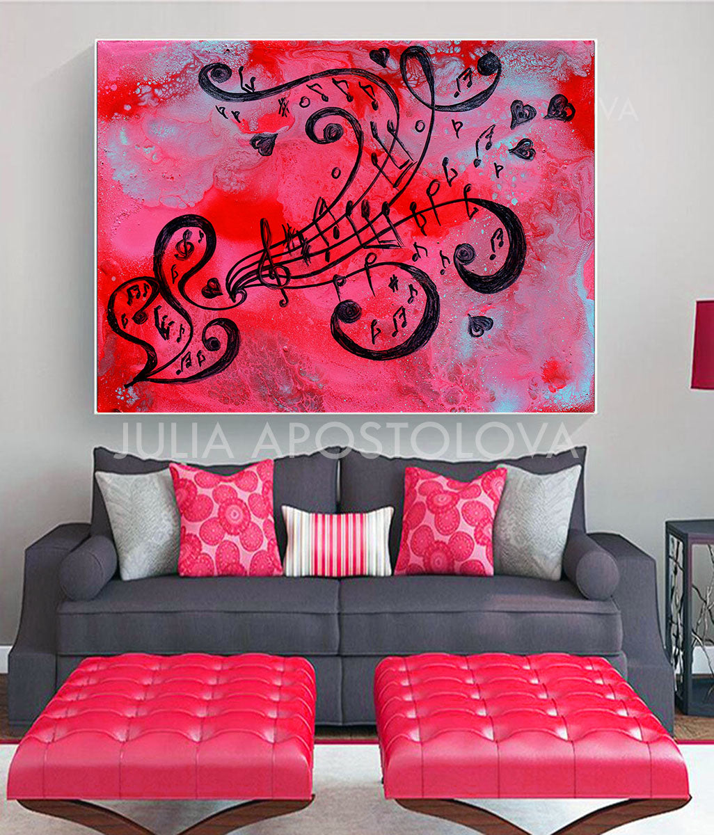Pink Musical Painting Love Art Girl Room Wall Art Decort Canvas Print Julia Apostolova