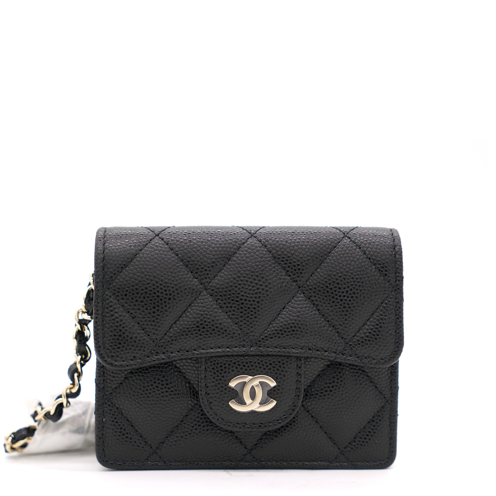Chanel Black Caviar Leather Flap Card Holder With Chain Stylishtop
