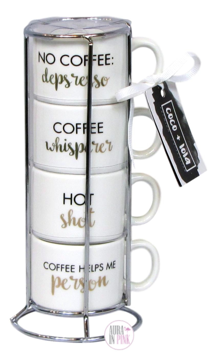 Coco Lola Premium Collection Stackable Espresso Coffee Mug Set Of 4 Aura In Pink Inc