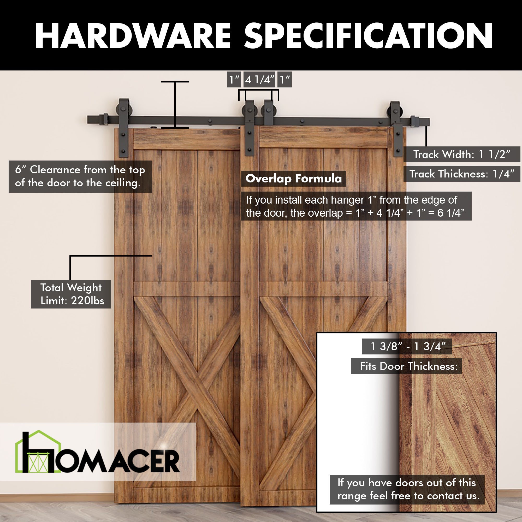 Single Track Bypass Sliding Barn Door Hardware Kit Classic Design Ro Homacer