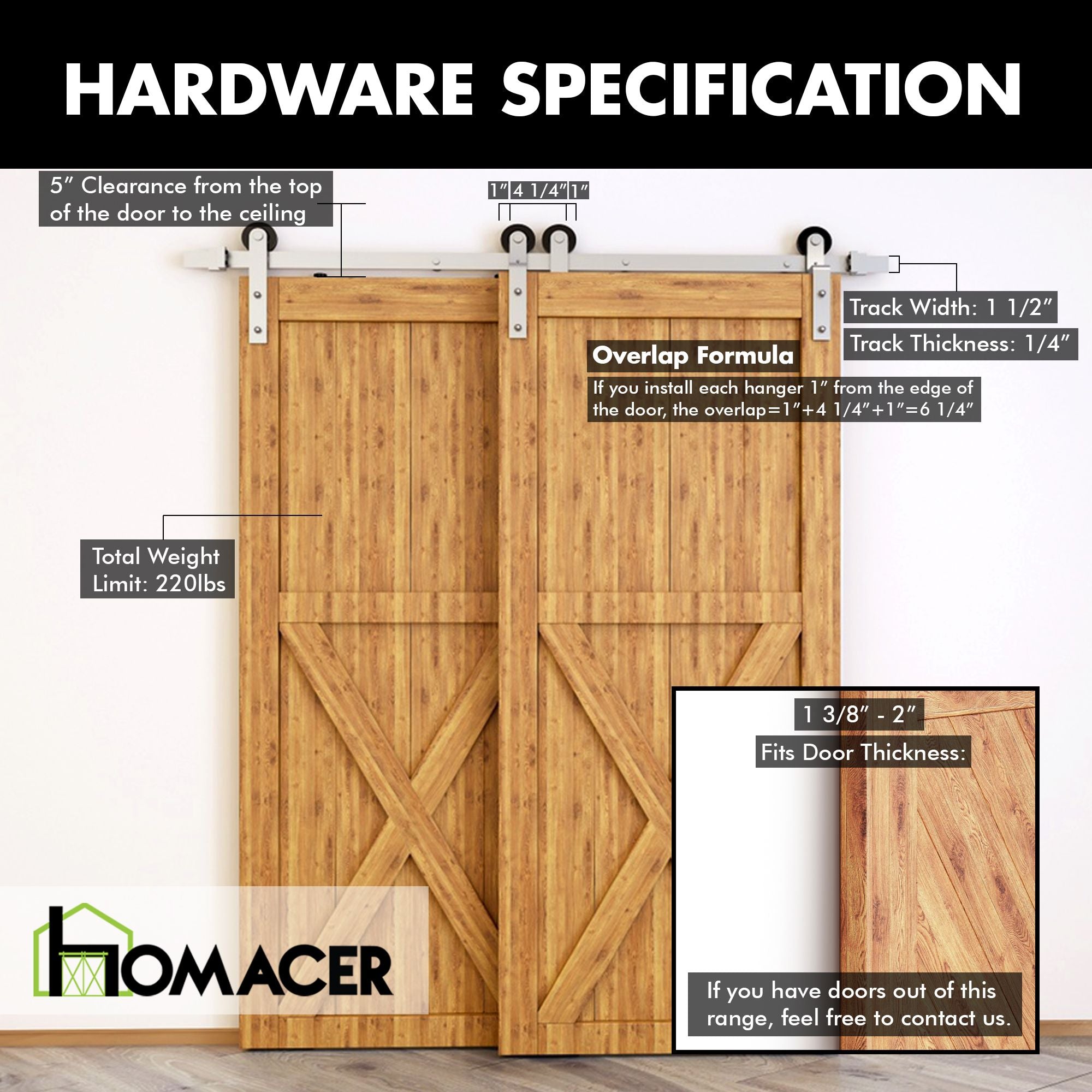 Single Track Bypass Sliding Barn Door Hardware Kit Straight Design R Homacer