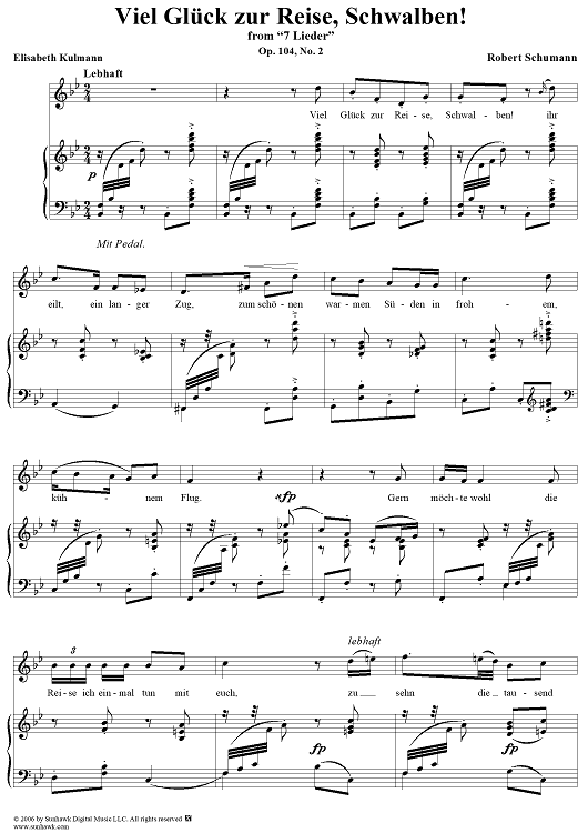 7 Lieder Op 104 No 2 Viel Gluck Zur Reise Schwalben Quot Sheet Music For Voice Piano Sheet Music Now