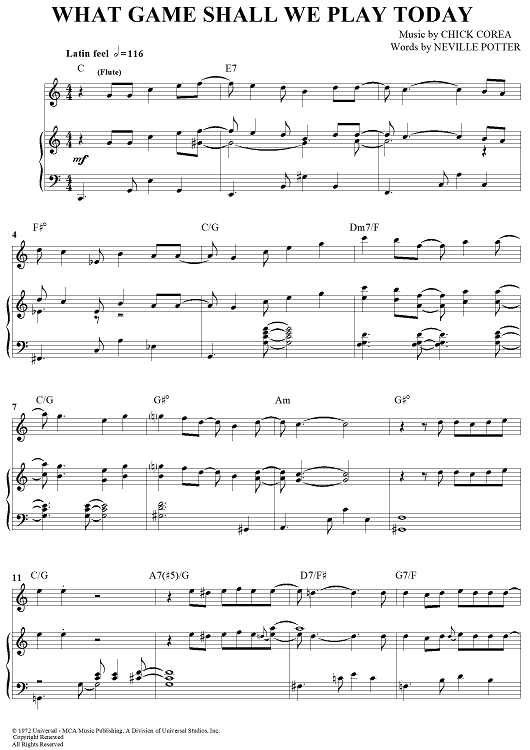What Game Shall We Play Today Quot Sheet Music By Chick Corea For Piano Vocal Chords Sheet Music Now