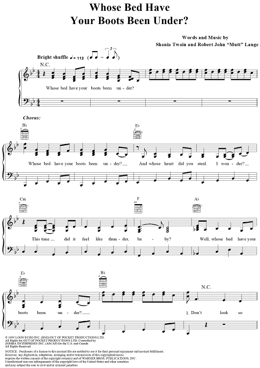 Whose Bed Have Your Boots Been Under Quot Sheet Music By Shania Twain For Piano Vocal Chords Sheet Music Now