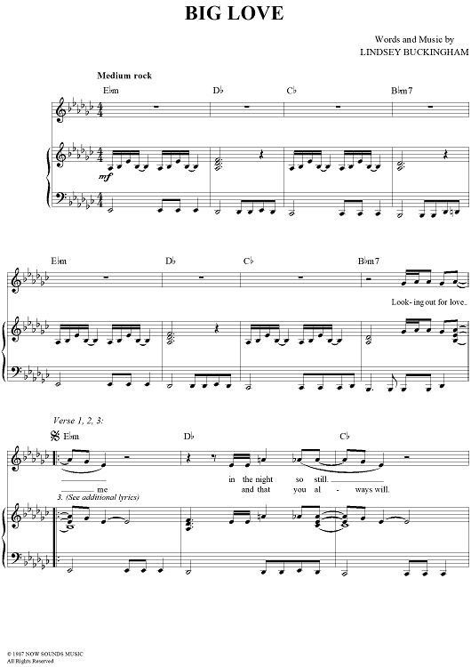 Big Love Quot Sheet Music By Fleetwood Mac For Piano Vocal Chords Sheet Music Now
