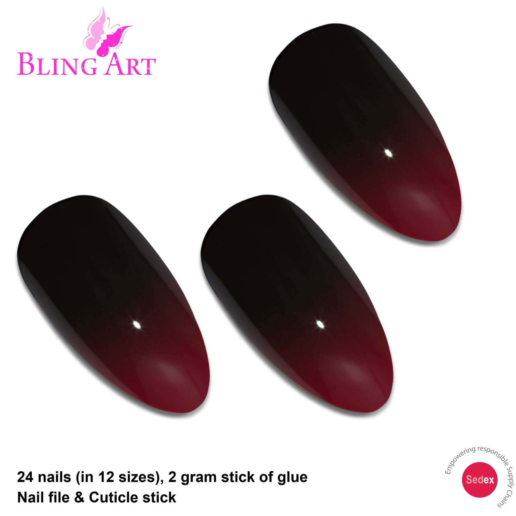 False Nails By Bling Art Red Black Almond Stiletto Acrylic 24 Fake Long Tips At 6 29 Gbp Only From Bling Art