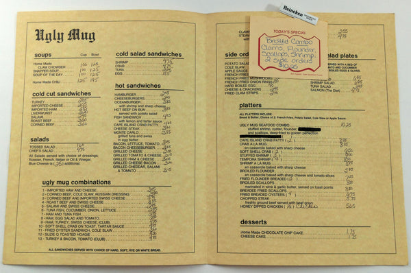 1980 S Ugly Mug Original Vintage Restaurant Menu Cape May New Jersey Vintage Menu Mania