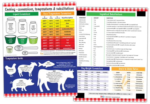 Cooking Conversion Chart Quick Reference Card W Magnets Zoco Products