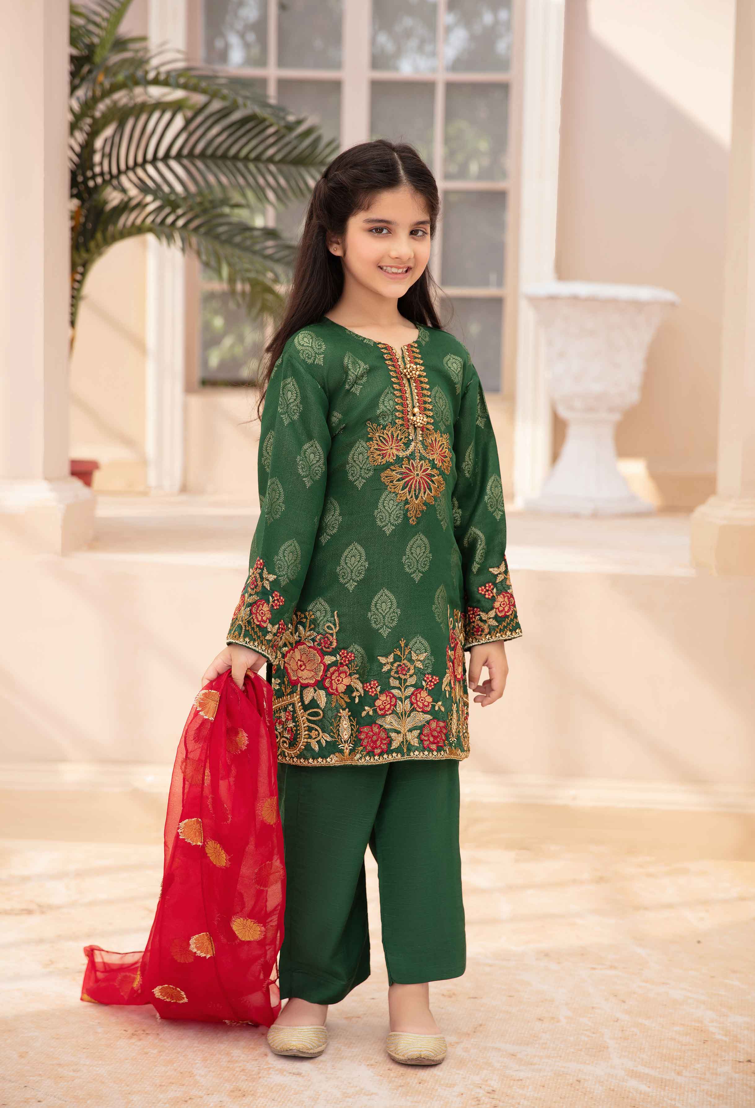Afreen Kids Green Jacquard Mummy Me Outfit Rch04k Desi Posh