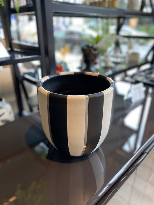 Plant Pot Black And White Stripes Gold Silver Atmacha Home Living Atmacha Home And Living