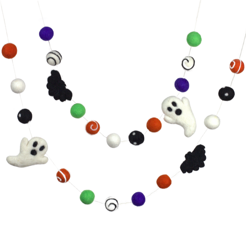Ghost Bat Halloween Garland Purple Green Orange Black Dots Swirls Matthew Mae