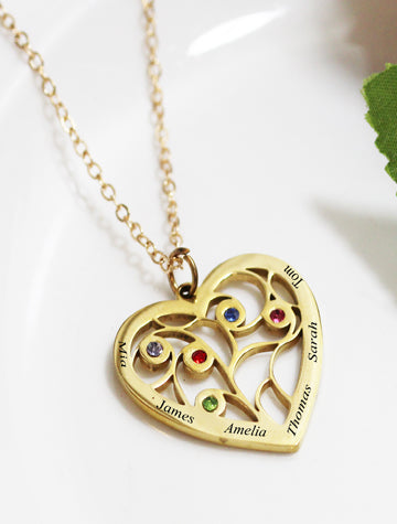 Heart 5 Birthstone Name Necklace Gold Plated My Name Chain