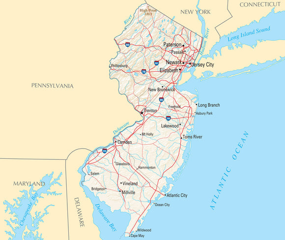 Map Of New Jersey Nj Reference Map Wallmapsforsale