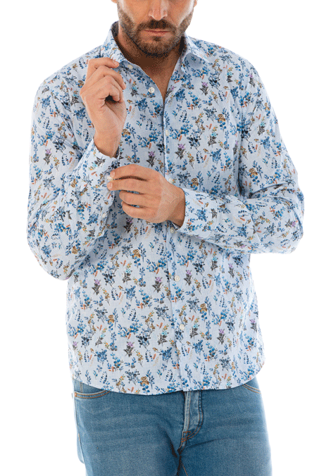 Camicia Uomo Tessuto Leggiuno Micro Pattern Stampa Fiori Slim Fit Vibenfactorystore