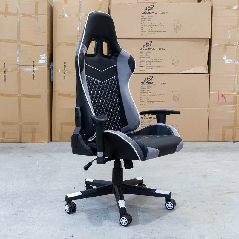 Roma Gaming Office Chair Black Grey Suede Pu Warehouse Furniture Clearance