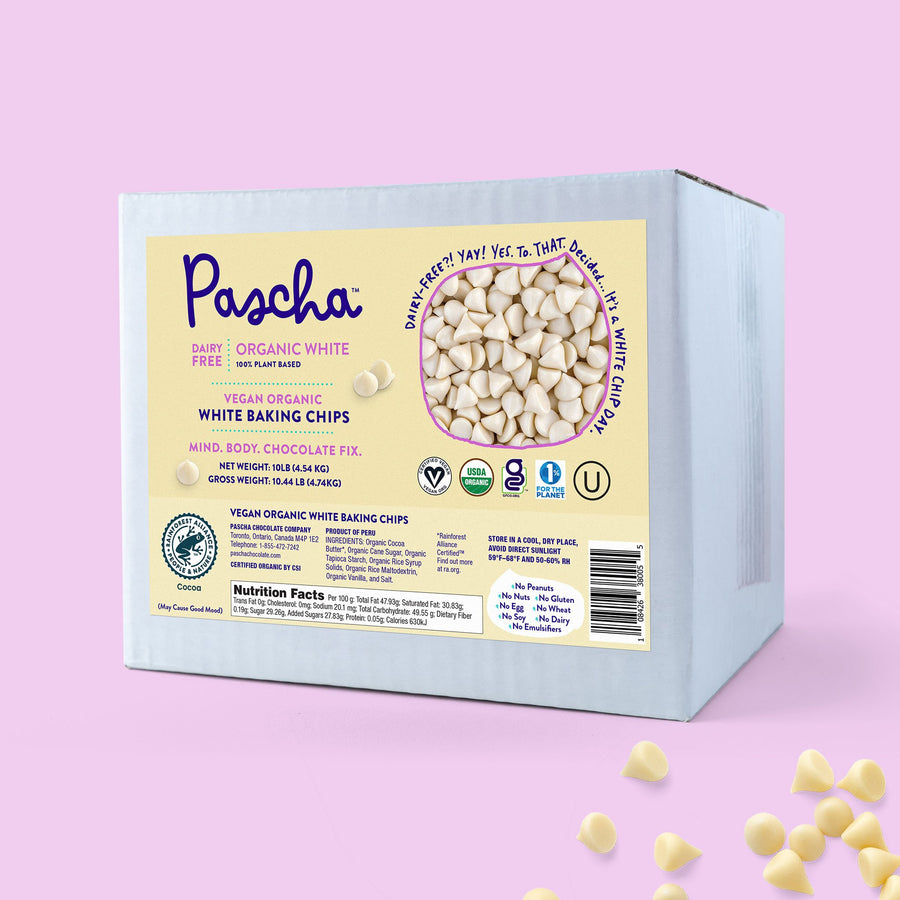 Bulk Baking Chips 10 Lbs Organic Vegan White Baking Chips 1000 Ct Pascha Chocolate Co