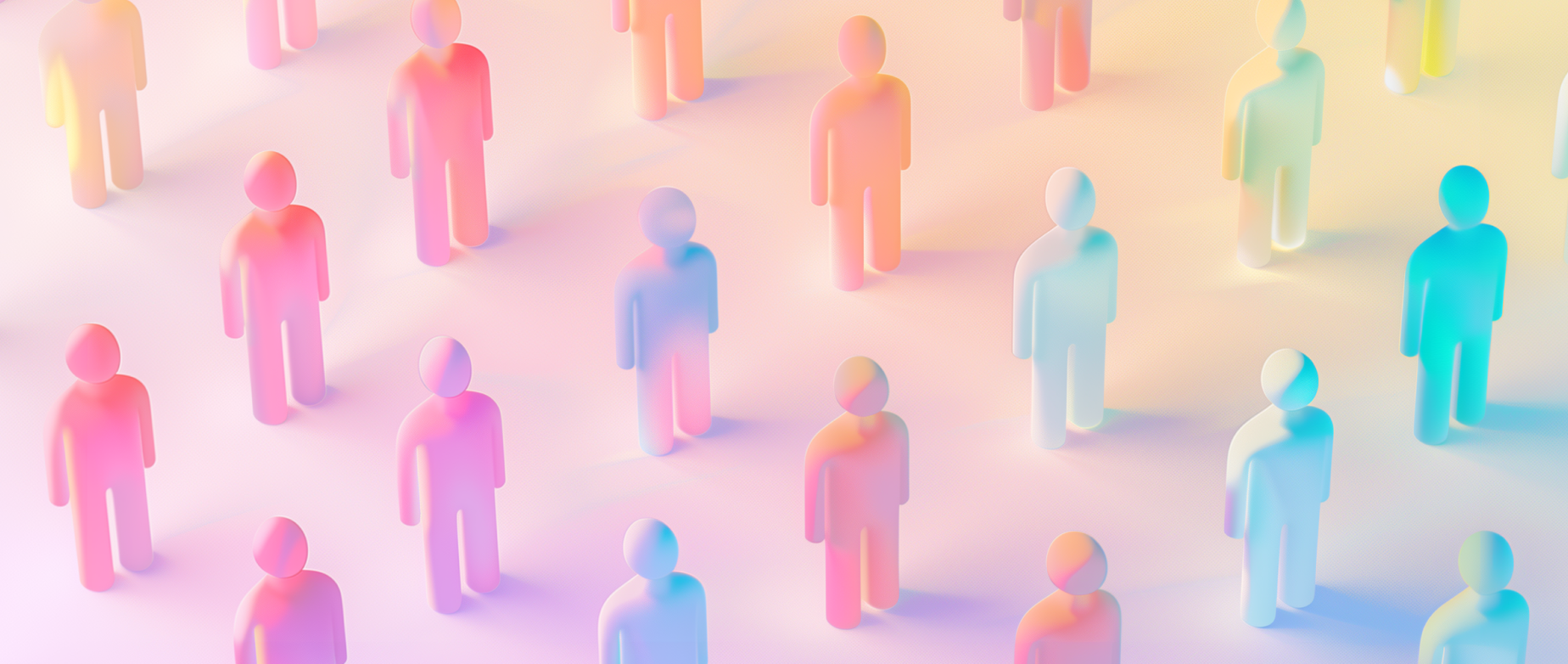 Outlines of standing people in lines with multicolors representing how to create a membership site.
