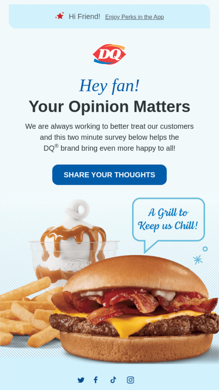 An example of a check-in email from Dairy Queen