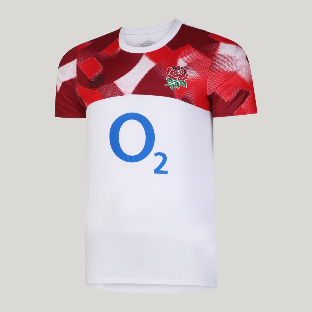 England Rugby 22 23 Mens Warm Up Jersey Brilliant White Rugby Box
