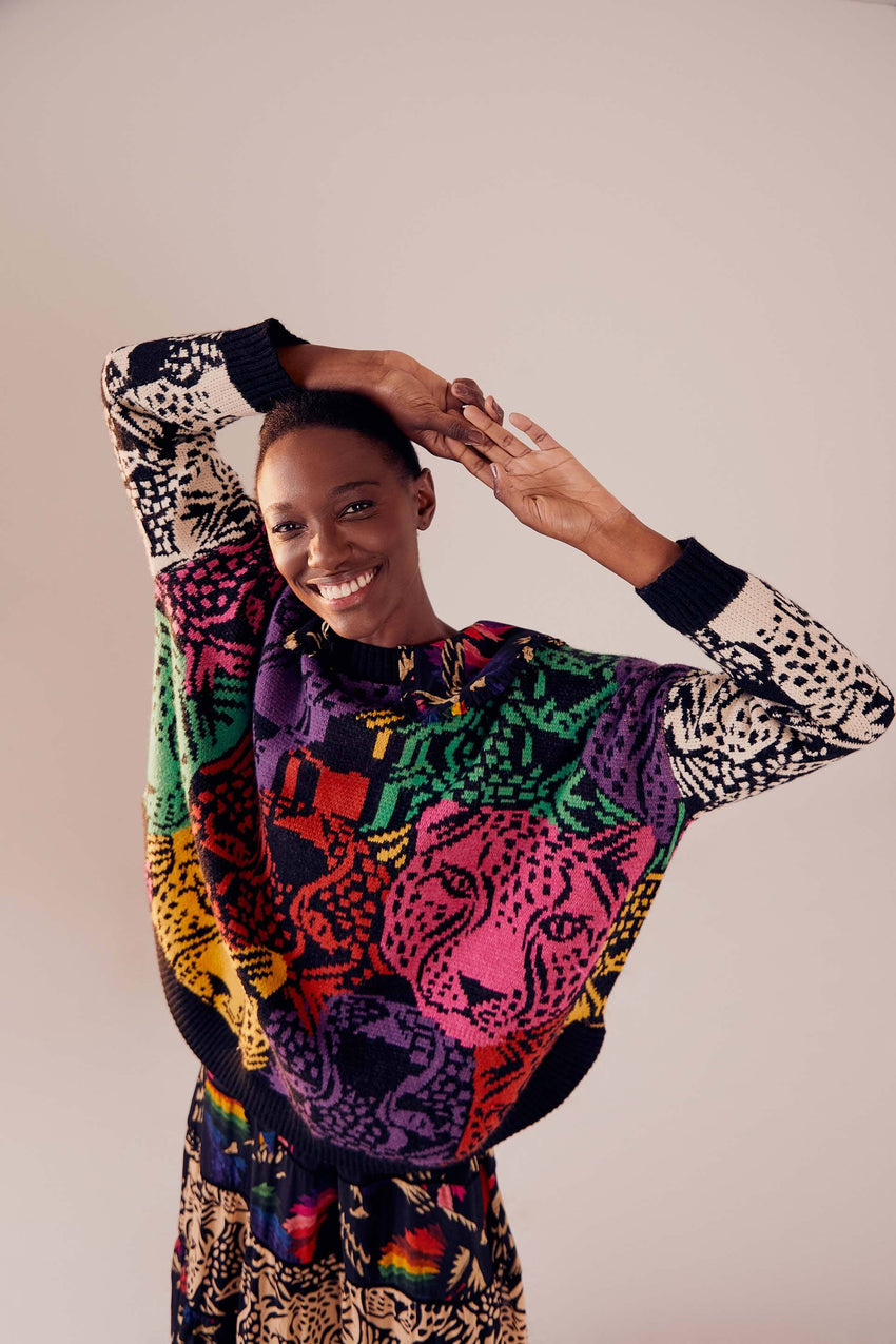 Leopards Sweater Mixed Midnight Print Farm Rio