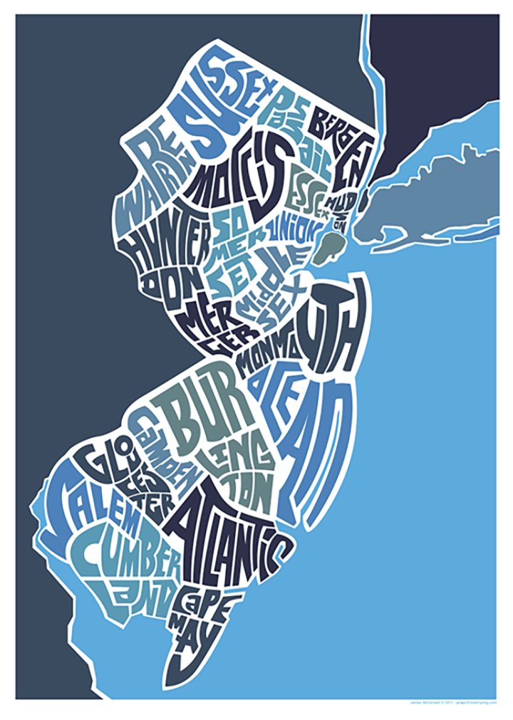 New Jersey County Map Lost Dog Art Frame