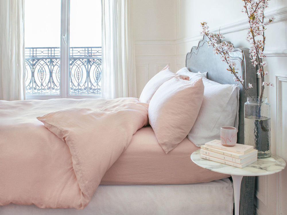 Drap Housse Lin Lave Francais Rose Poudre La Chambre Paris La Chambre Paris
