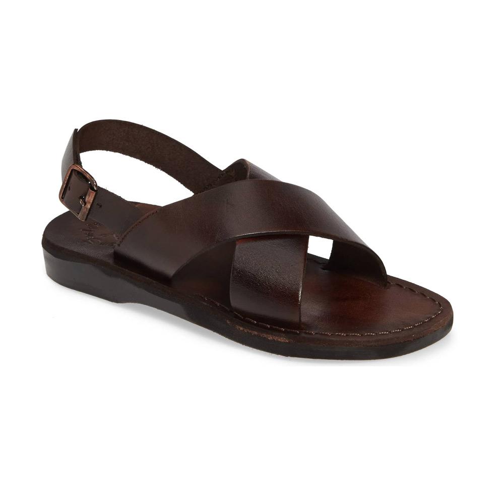 Elan Brown Cross Straps Men S Leather Buckle Sandals Jerusalem Sandals