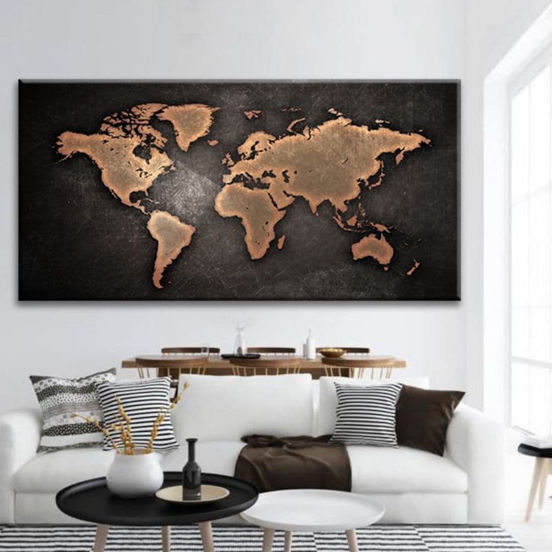 World Map Wall Art For Office L Brown Map Of The World Canvas Art Set Stunning Canvas Prints