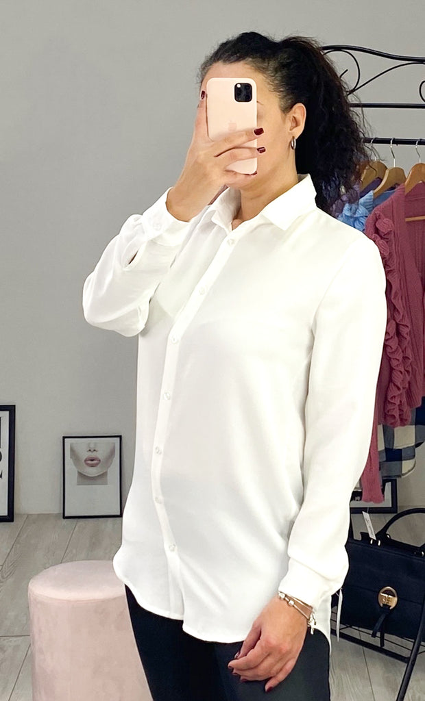 Camicia Lunga Vestito Modello Stile Boyfriend Oversize Bianca Elissia