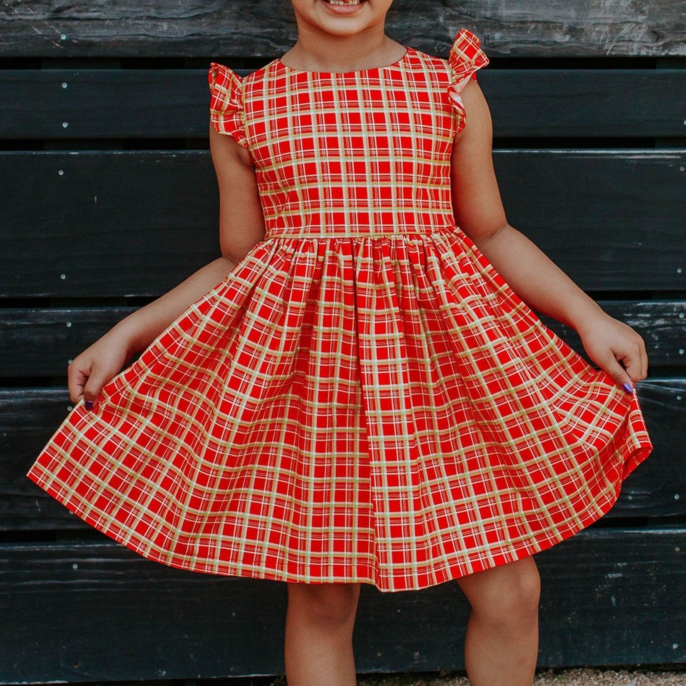 Little Girl S Red And Gold Tartan Print Cotton Christmas Dress Cuteheads