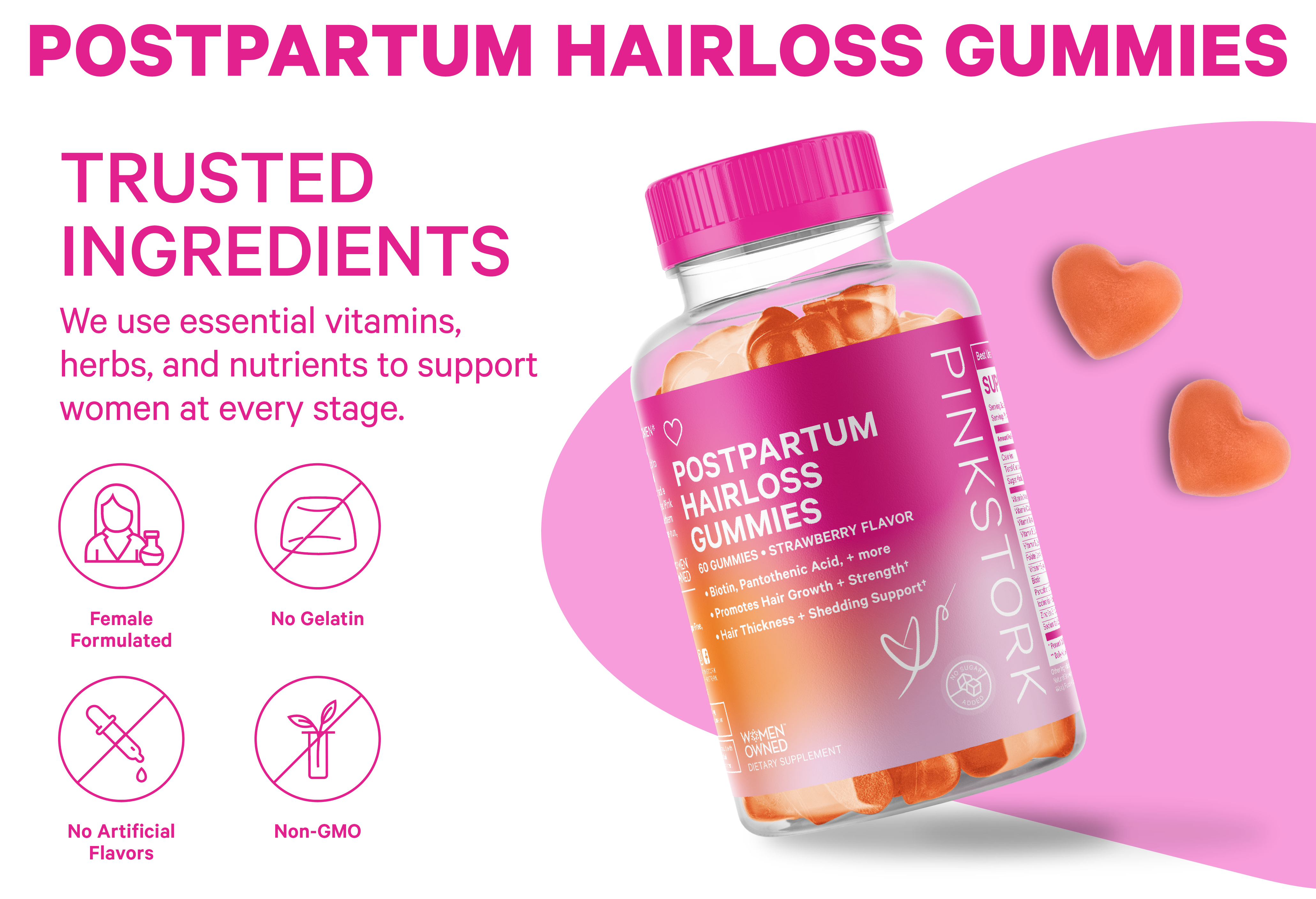 Postpartum Hairloss Gummies 60 Gummies Pink Stork