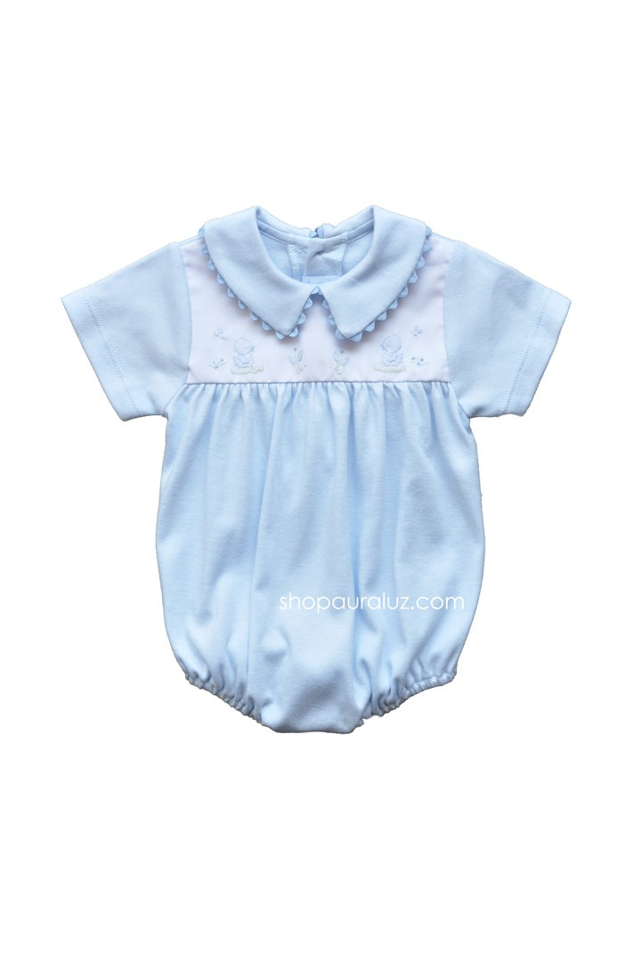 Auraluz Knit Boy Bubble Blue With Boy Collar Ric Rac Trim And Embroid Auraluz