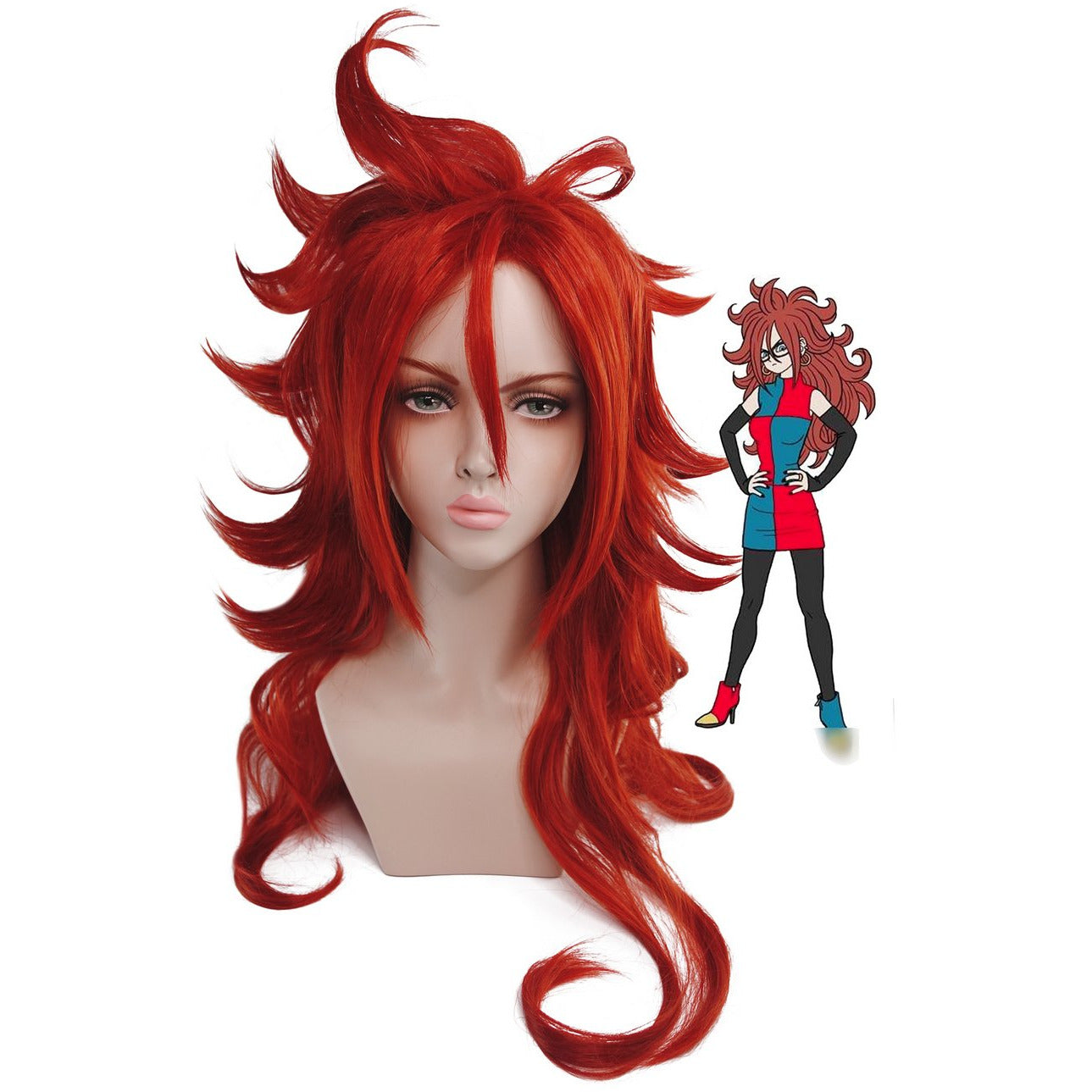 Android21 Cosplay Wig Long Bushy Auburn Hair Dragon Ball Fighterz Hal Crazycatcos Cosplay Costumes Masks Accessory Props Jacket Online Store