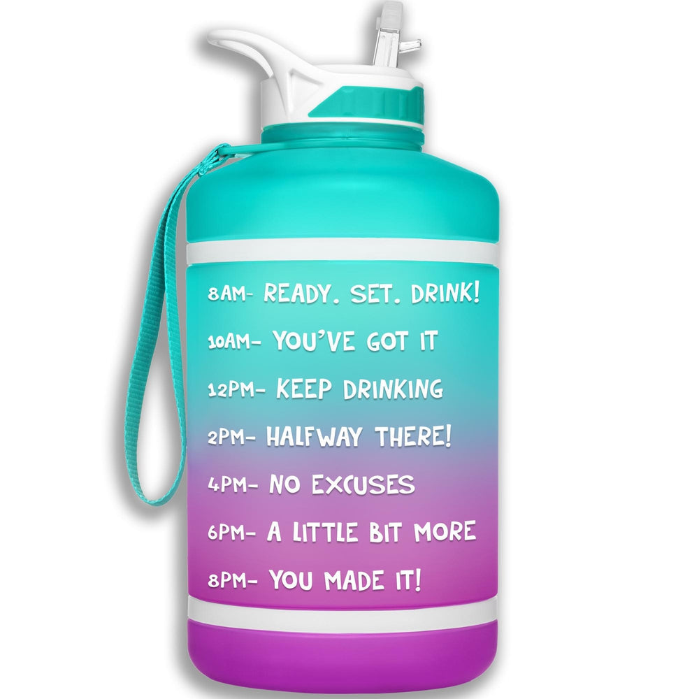 Hydromate 64 Oz Water Bottle With Times To Drink Straw Purple Teal Hydromate