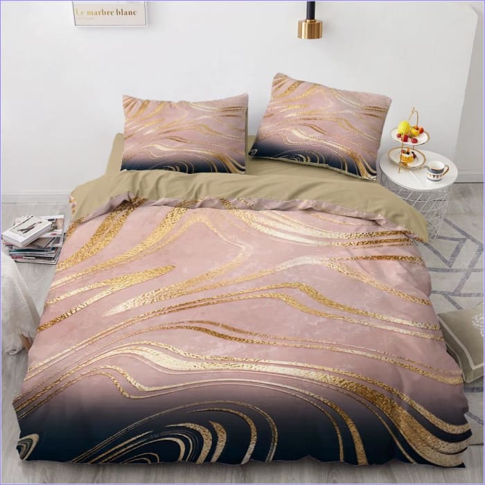Housse De Couette Imprime Marbre Rose Et Or Couettedouillette Com