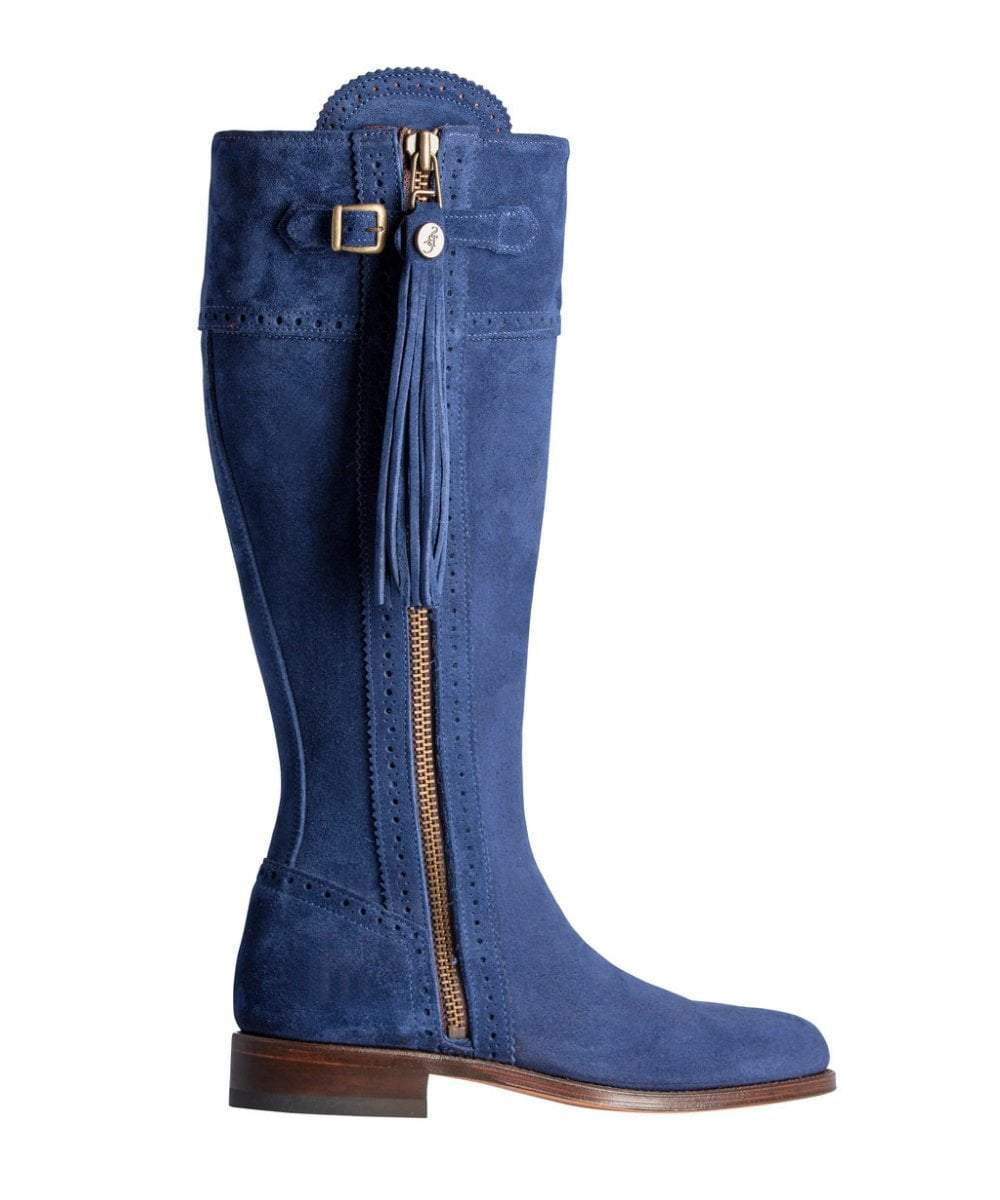 Spanish Riding Boots Classic Navy Suede Leather Sole Wide Calf Fit