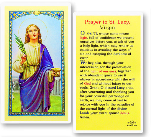 Prayer To St Lucy Holy Card Pack Of 25 Free Shipping 70 Usa Lower 48 States Catholic Online Shopping