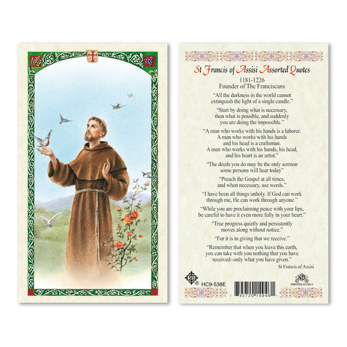 St Francis Of Assisi Quotes Laminated Prayer Cards Free Shipping 70 Usa Lower 48 States Catholic Online Shopping