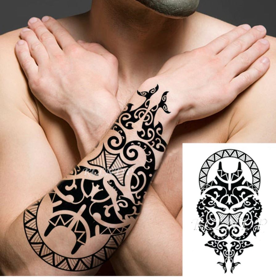 Tatouage Ephemere Homme Polynesien Tribal 4 Epaule Bras Avant Bras Tatouage Fmr