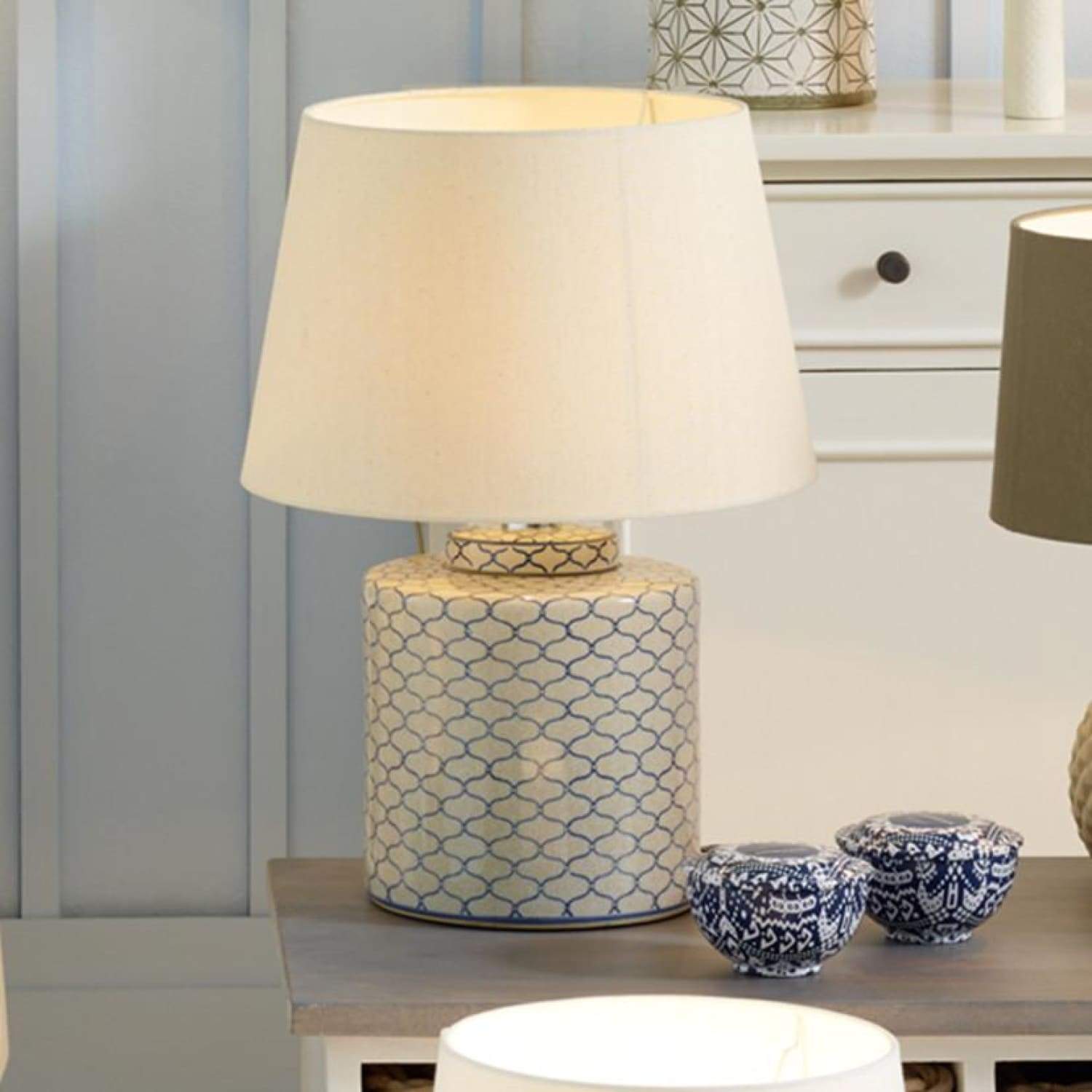 Pacific Lifestyle Grey And Blue Detail Ceramic Table Lamp 100 250 Blue Cream Grey Lighting Willow Bay Home Garden