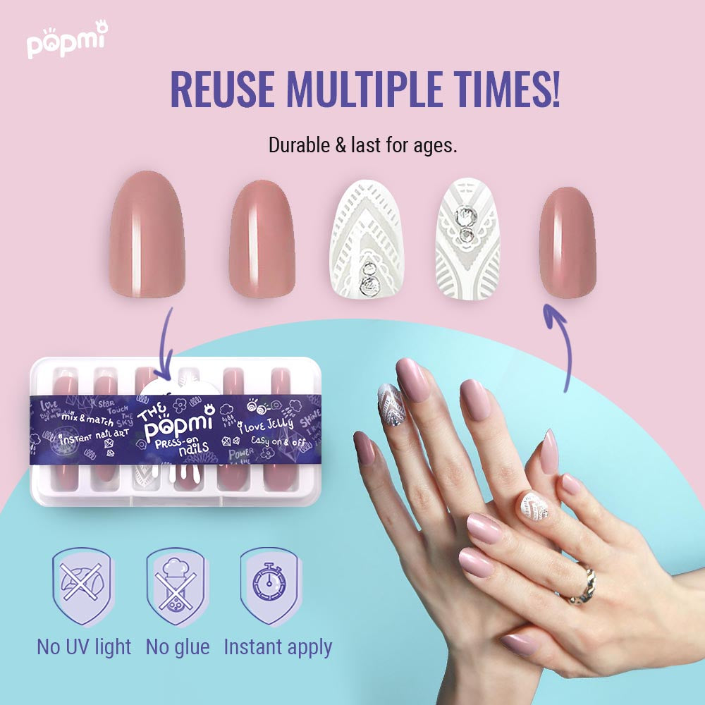 Popmi 24pcs Reusable Press On Nails Steffi In Love Dusty Rose Fake Nails Short Length Iridescent Diamond Artificial Manicure Popmibeauty