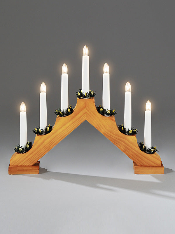 7 Light Oak Wooden Christmas Candle Bridge Seasons Christmas Outlet