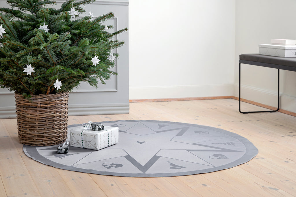 Stars Christmas Tree Rug Winter Grey